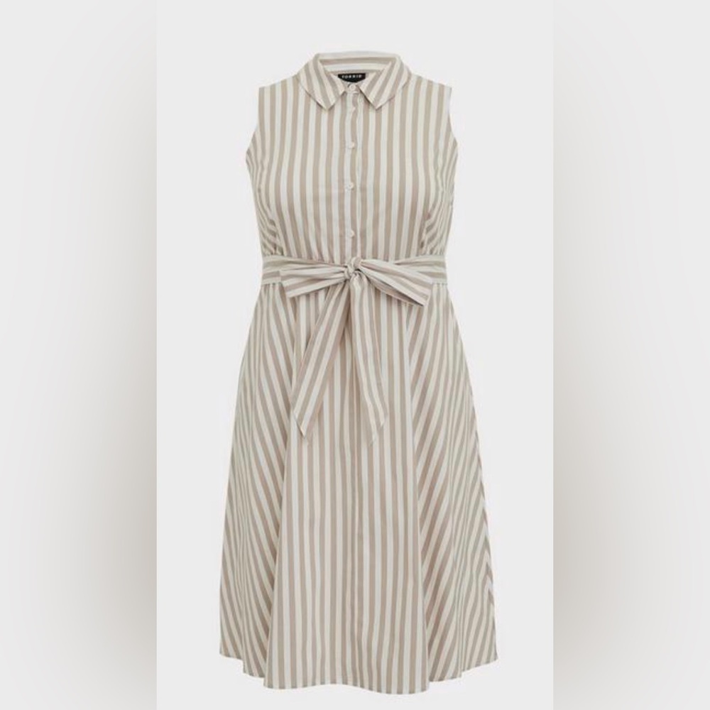 Torrid, Taupe & White Stripe Poplin Shirt Dress, size 1 (14-16) NWT